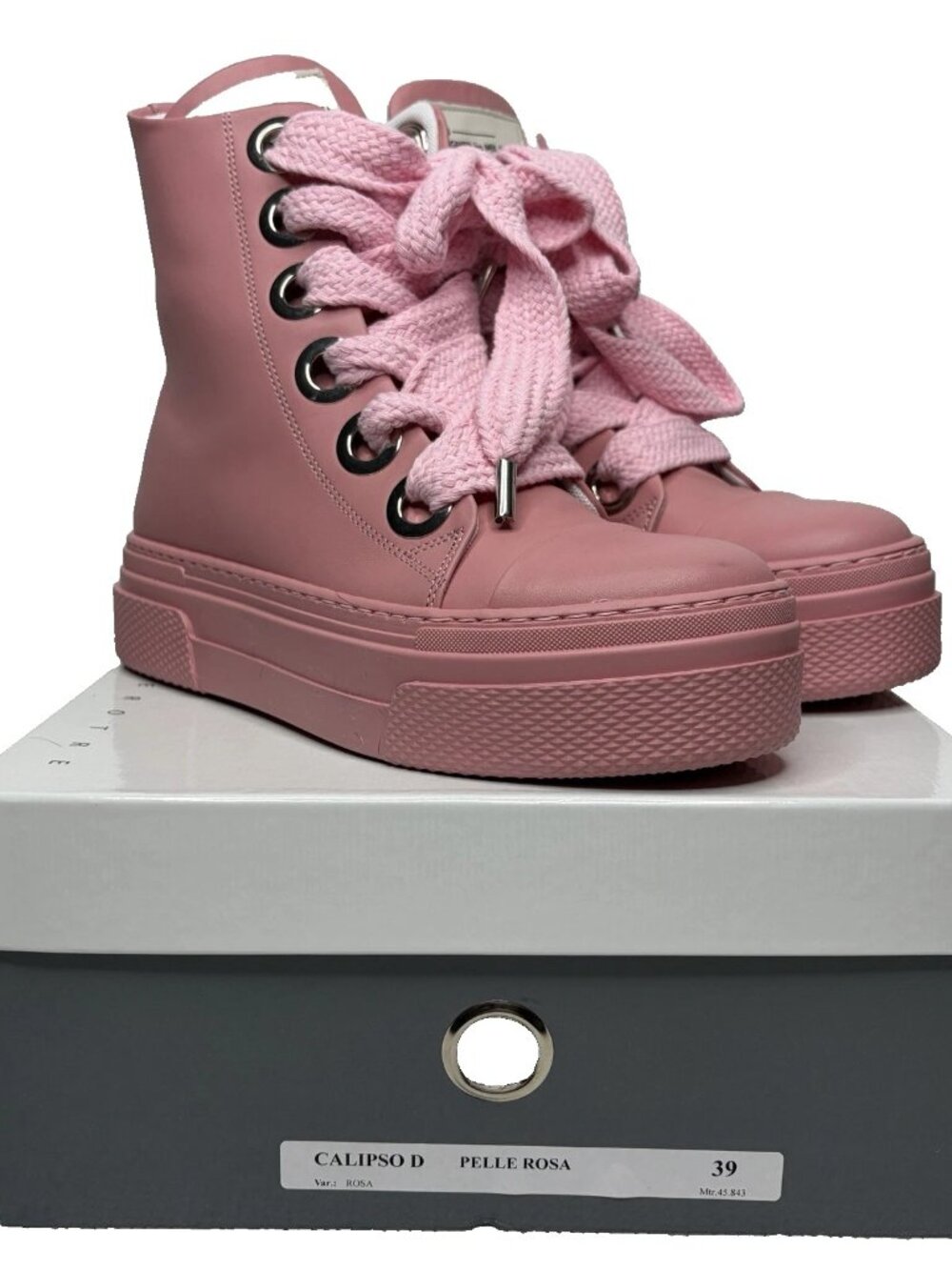 CR03 CRISTIANZEROTRE Platform High Top Sneakers Size 39 Calipso 300 Pink Leather